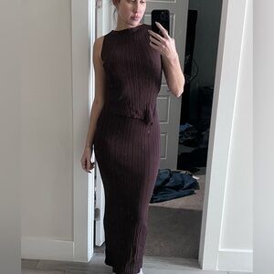 Sleeveless Ribbed Knit Maxi Dress in Deep Brown